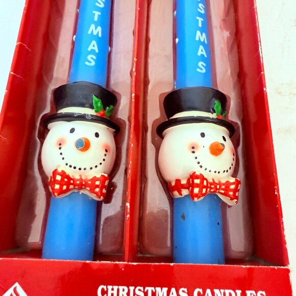 Vintage Christmas Snowman Taper Candles Blue Set of 2 Nostalgic Holiday Decor - Picture 4 of 12